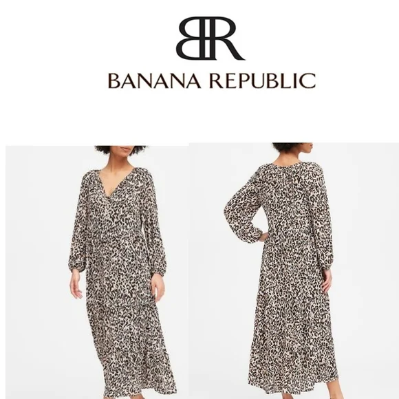 NWOT Banana Republic Leopard Tiered Maxi Dress
